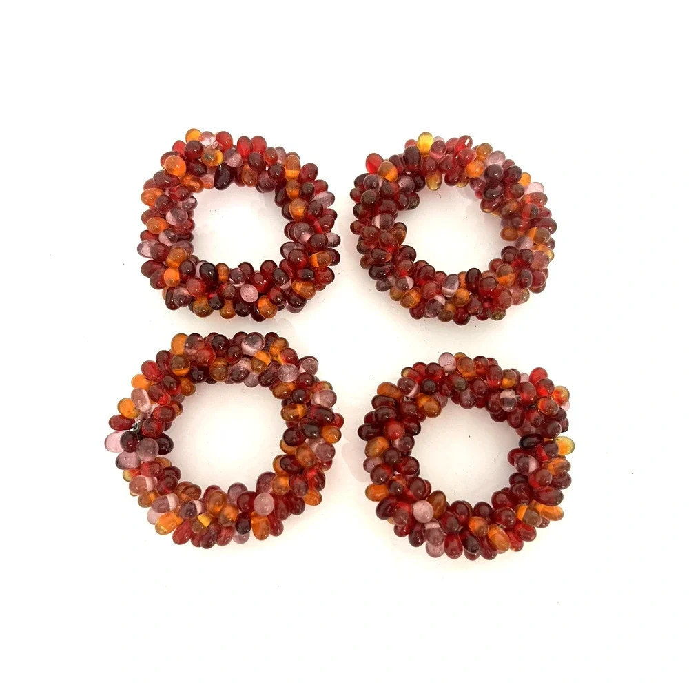 Pier 1 Imports Glass Beaded Napkin Rings Fall Orange Multi-Color Set of 4